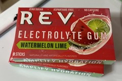 12 Packs REV ELECTROLYTE Gum, 8 Sticks Each, WATERMELON LIME 6/2027