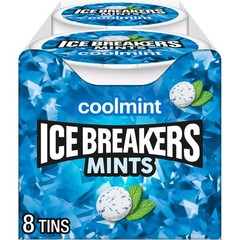 ICE BREAKERS Coolmint Sugar Free Mints Tins, 1.5 oz Ounce (Pack of 8), Wh