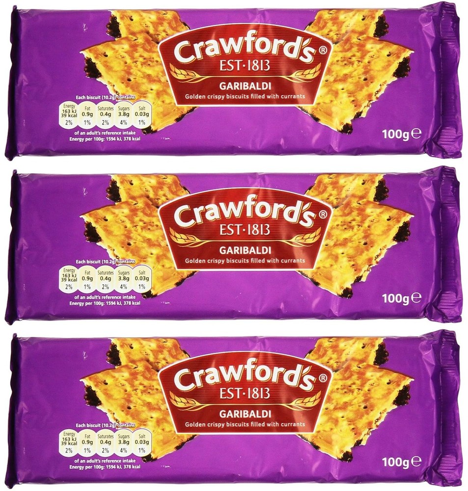 Crawfords Garibaldi Biscuits Pack Of 3 Crispy Cookies With Currants 10.5 Ounce