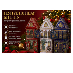 Speculoos Cookies Holiday House Tin 12.1oz Festive Gift (Color Varies)
