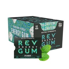 Gum Caffeine Energy Gum | Extra Strength 100mg of Caffeine per Gem | Spearmint S