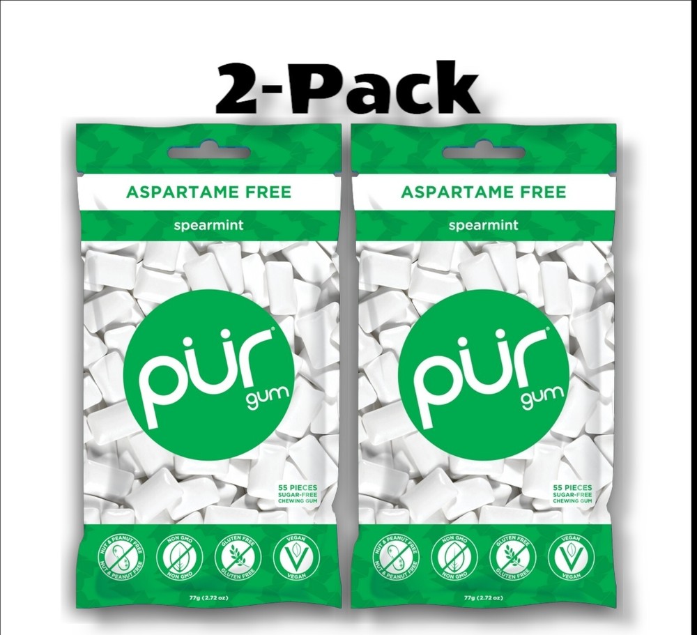 Pur 100% Xylitol Chewing Gum SPEARMINT Sugar Free Aspartame Free 110 Pcs