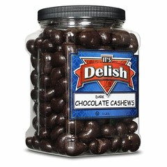 Dark Chocolate Covered Cashews by Its Delish, 3 LBS Jumbo Container( Jar)