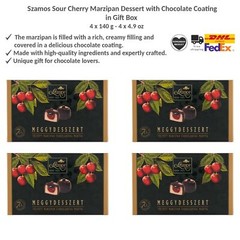 Szamos Sour Cherry Dessert, Handmade Chocolate-Covered Marzipan Bonbon, 140gx4