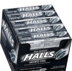 HALLS EXTRA STRONG INTENSE COUGH DROPS – BOX OF 18 ROLLS – FREE SHIPPING