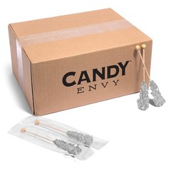 – Silver Mini Rock Candy Sugar Sticks – 100 Bulk Individually Wrapped Silver …