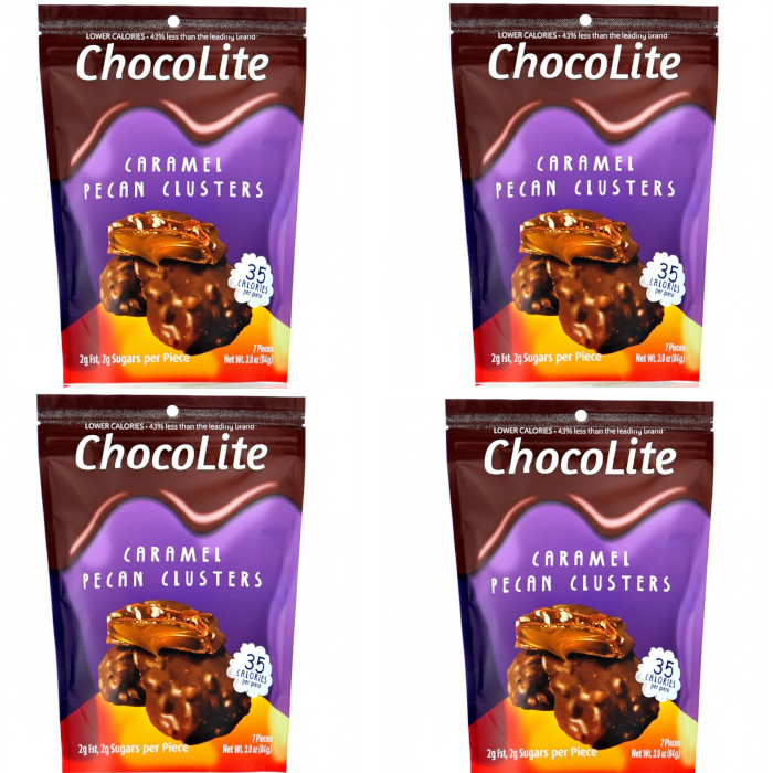 HealthSmart Foods ChocoLite Caramel Pecan Clusters 7 Count Each (Pack of 4)