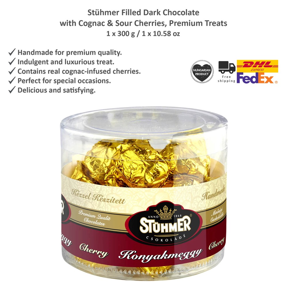 Stühmer Filled Dark Chocolate with Cognac & Sour Cherries, Premium Treats 300g