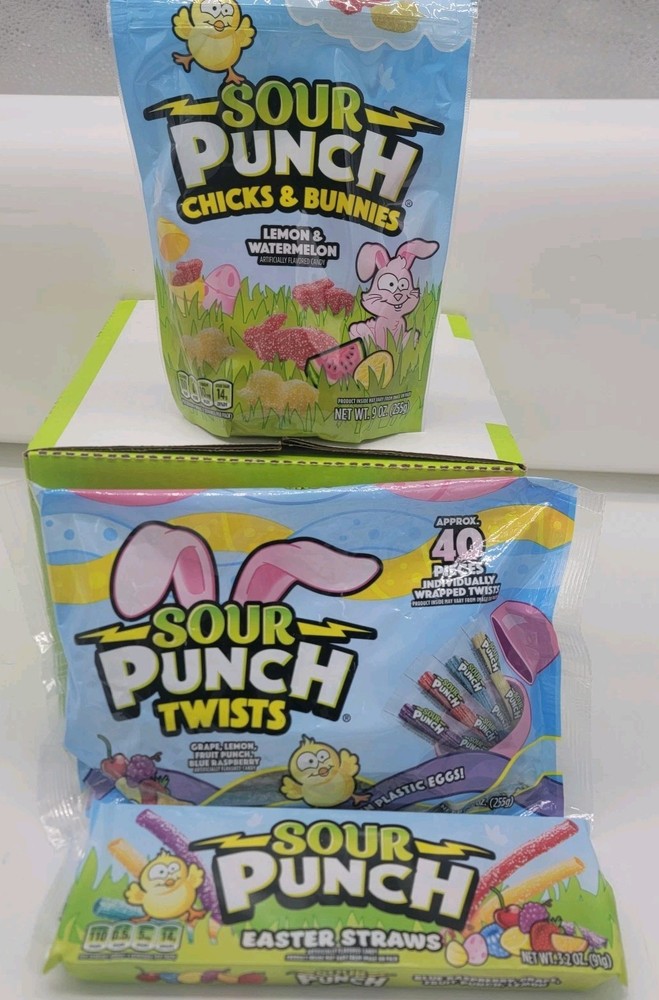 Sold Out Everywhere! Complete Set of 3 Sour Punch Easter Spring Candies FRESH!