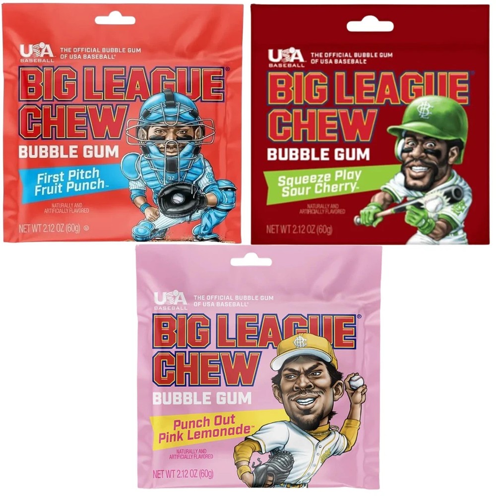3 Pack Big League Chew Variety Flavor Bubble Gum Candy Retro