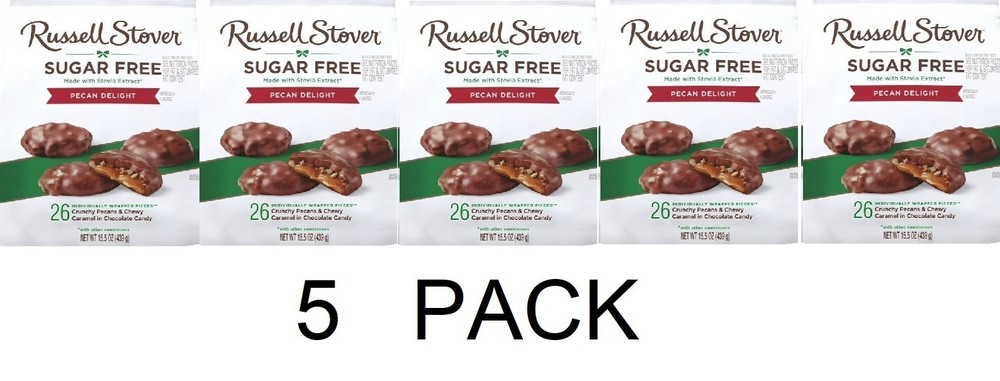 Russell Stover Sugar Free PECAN DELIGHT CHOCOLATE Candy 15.5 oz Bag – 5 PACK