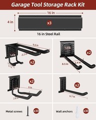 48-Inch Garage Storage Tool Organizer with 8 Hooks – Heavy Duty Metal Rack fo…