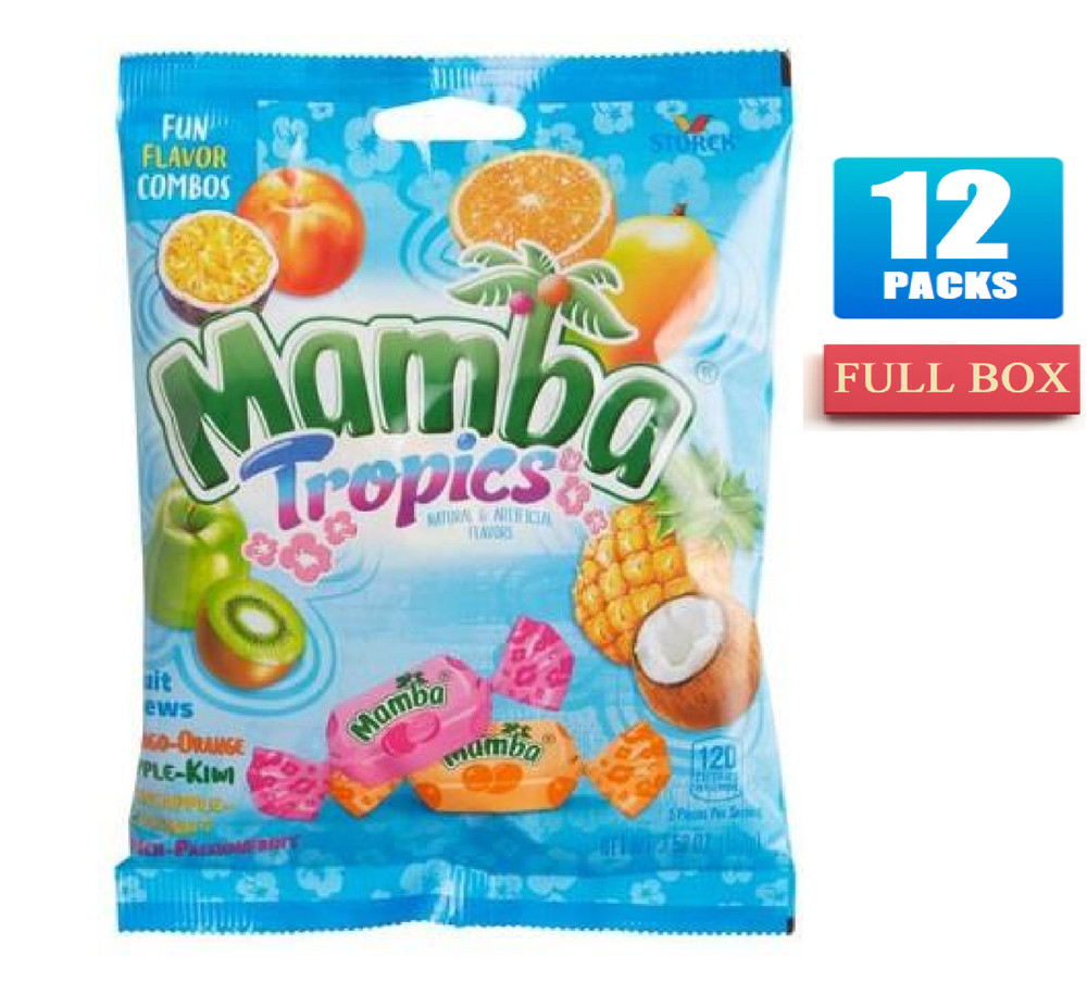 12x Bags Mamba Tropics Assorted Flavor Fruit Chews – 3.52oz