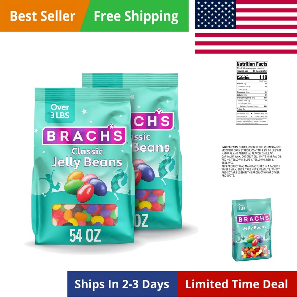 Classic Jelly Beans, Candy, Assorted Flavors, Bulk Bag, 54 oz 2 ct