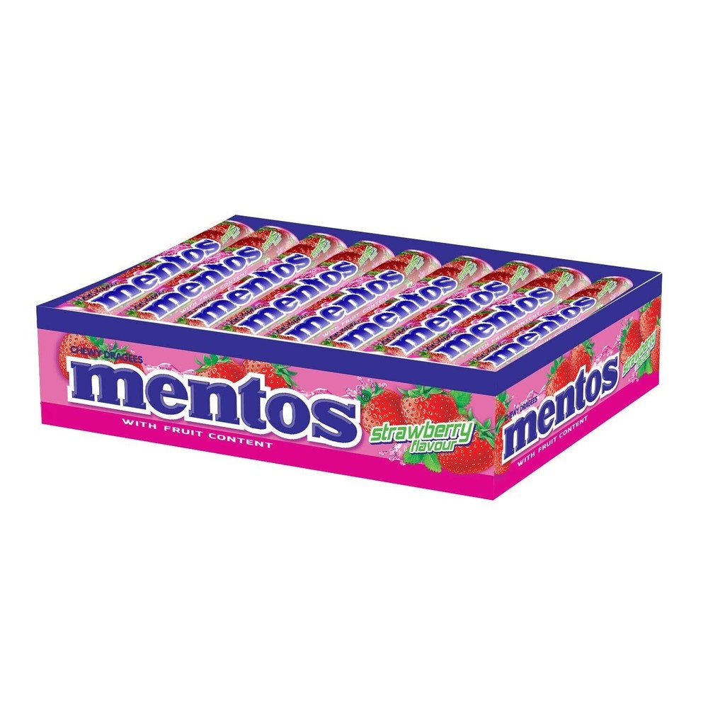 Mentos Strawberry FlavorCandy Stick Pack BreathMints Pack Of 18 + Free Shipping