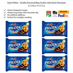 Original Győri Pilóta Vanilla Flavored Ring Cookie Dipped Dark Chocolate 150gx6