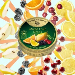 Cavendish Harvey Mixed Fruit Drops 3.5 Ounce Premium Candy in Gold Tin