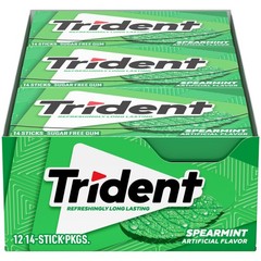 Trident Spearmint Sugar-Free Chewing Gum, 12 14 Count (Pack of 12), 12 packs