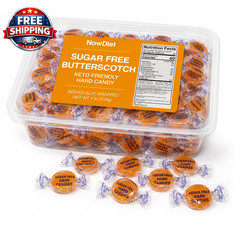 Sugar Free Butterscotch Hard Candy, Individually Wrapped, Resealable Container,