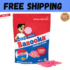 Bazooka Sugar-Free Bubble Gum Pellets Bag – 120 Count Bulk Gum, Original Flavor