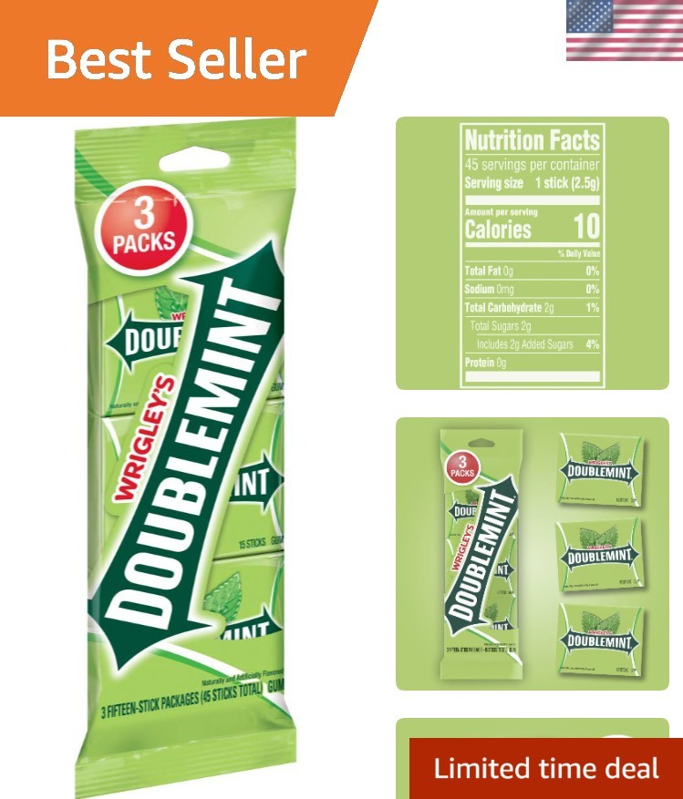 Wrigley’s Doublemint Chewing Gum Bulk Pack – 15 Sticks x 3 for Fresh Breath
