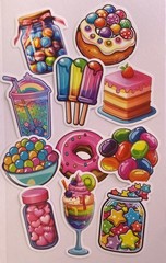 Lot of 11 Sweet Treats Candy Ice Cream Colorful Stickers ~ Glossy Junk Journal