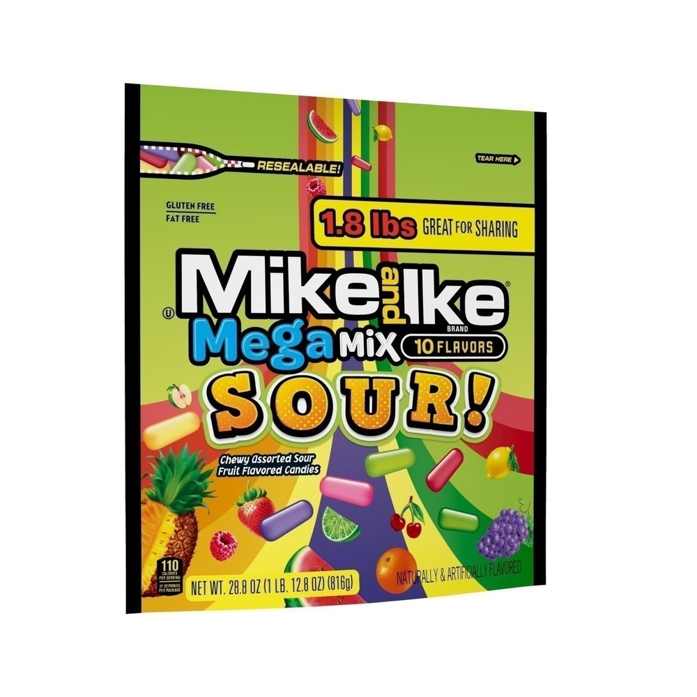 Mega Mix Sour Mike and Ike Candy, 28.8 Ounce Bag (Pack of 1), Chewy Candy,…