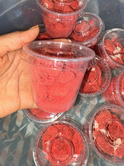 Red sweet Mabuyu Pieces in Plastic Cups