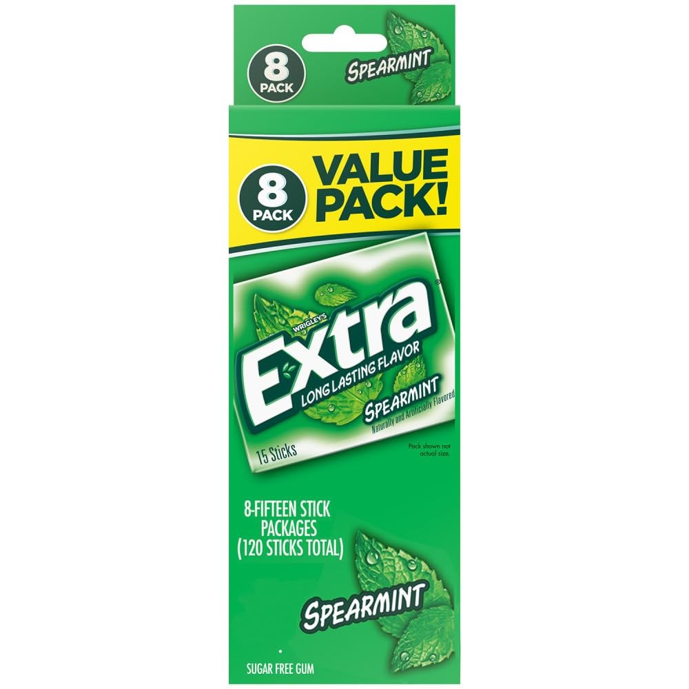 EXTRA Spearmint Sugar Free Chewing Gum, 8 Pack 120 Count (Pack of 1), Green