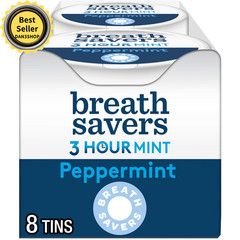 BREATH SAVERS Peppermint Flavored Sugar Free Breath Mints Tins 1.27 oz 8 Count..