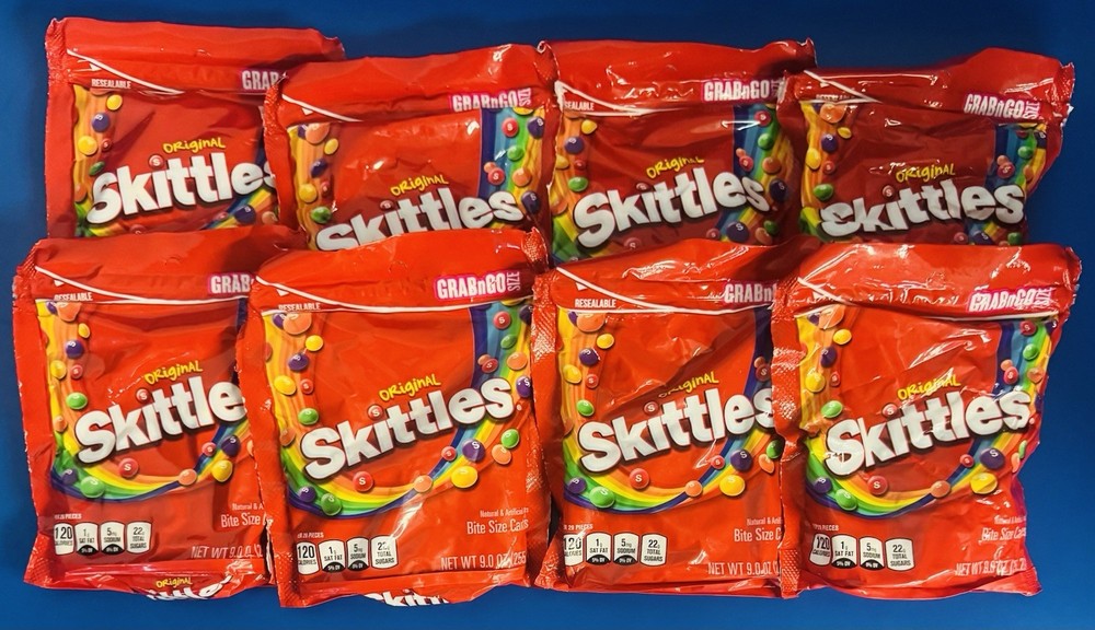 (8) Skittles Original 9oz Grab & Go Bags Bite Size Candy BB: 03/2027