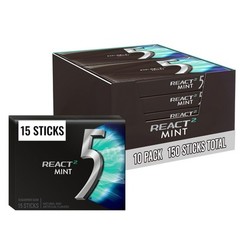 5 Gum React 2.0 Mint Sugar Free Chewing Gum 15 Count Pack of 10 Sticks