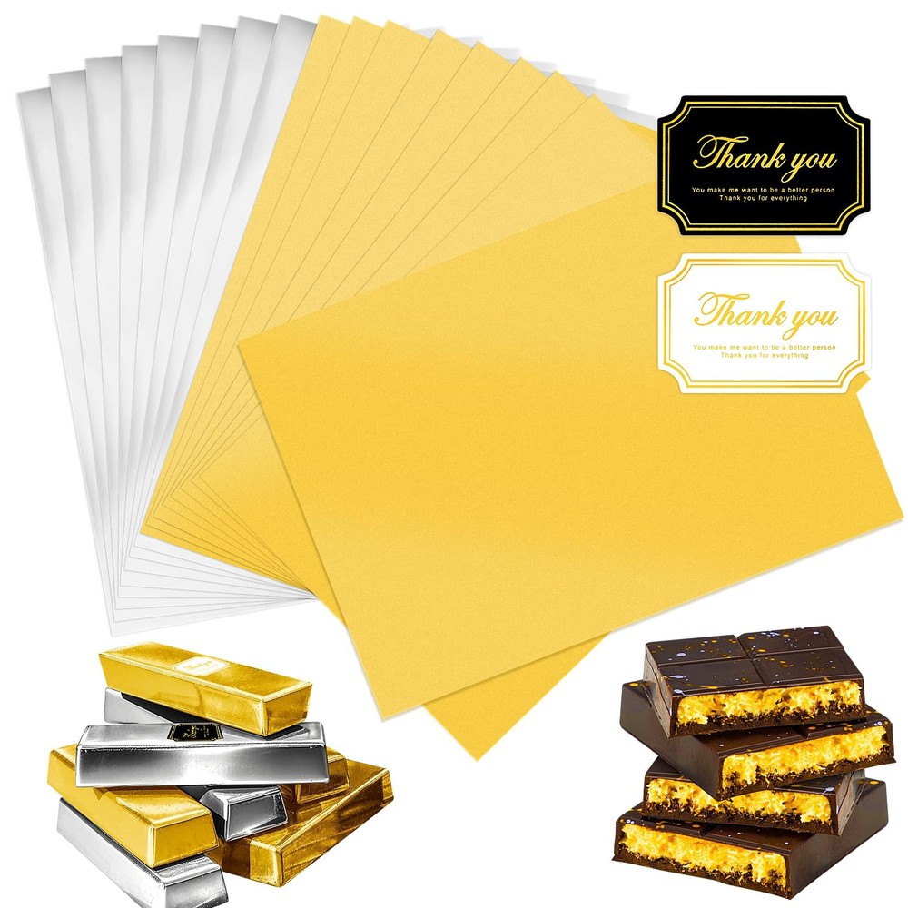 100PCS Chocolate Candy Wrappers Packaging with Stickers, 11 x 7.9 inch Chocol…