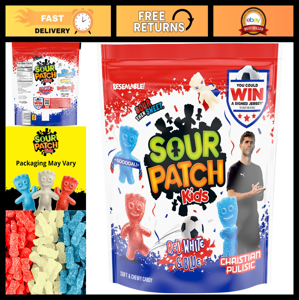 Soft & Chewy Red, White & Blue Gummy Candy – SOUR PATCH KIDS, 1.8 lb Bulk Treats