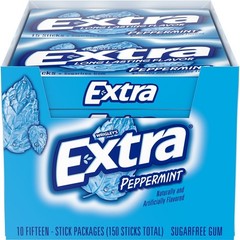 EXTRA Peppermint Sugar Free Chewing Gum 15 Pieces (10 Pack)