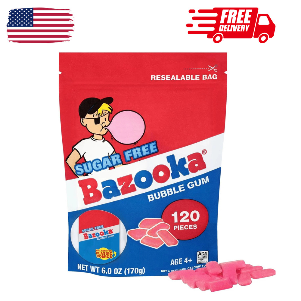 Bazooka Sugar-Free Bubble Gum Pellets Bag – 120 Count Bulk Gum, Original Flavor