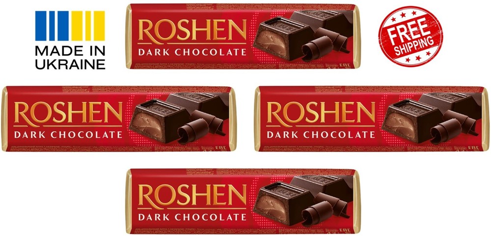 4PCS ROSHEN Dark Chocolate Bar with Fudge Chocolate Filling – Ukrainian Candy