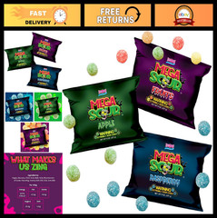 Mega Sour Candy 3 Pack – Handmade British Sweets, Raspberry, Apple & Fruit Treat