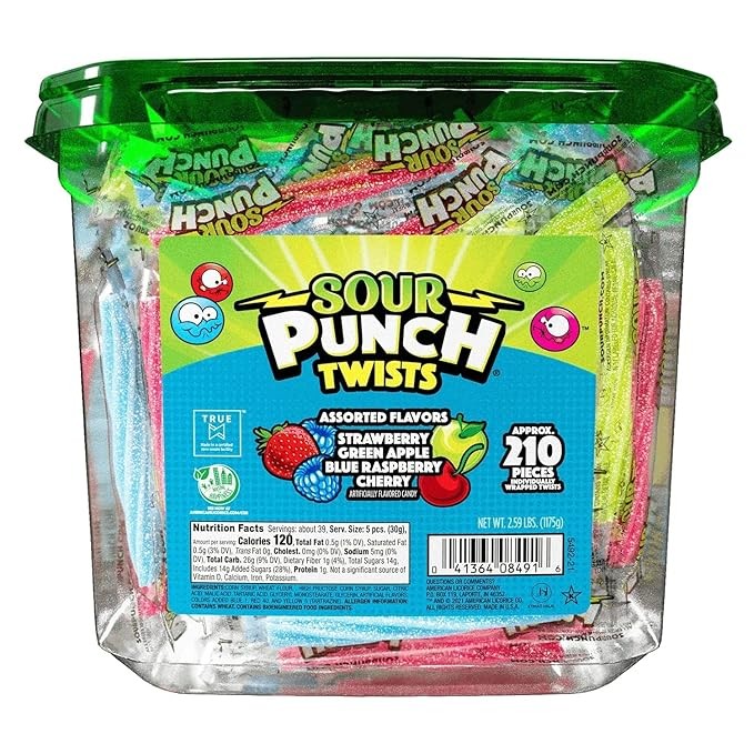 Sour Punch Twists, Sour Candy 6″ Individually Wrapped 4 Assorted Fruity Flavors