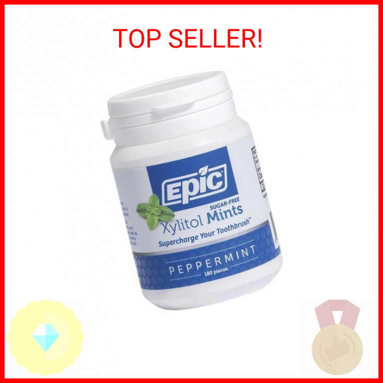 Epic Dental 100% Xylitol Sweetened Breath Mints, Peppermint, 180 Count