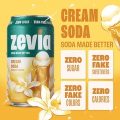 Zevia Zero Sugar Soda, Cream 12 oz Cans (8-Pack) – 12 Fl Oz (Pack of 8)
