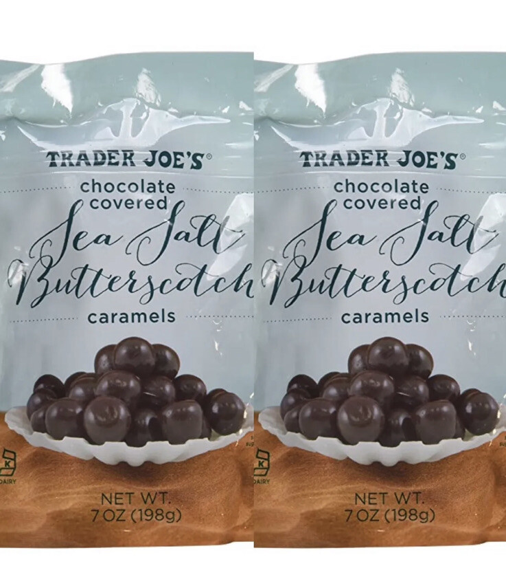 2 Packs Trader Joe’s Chocolate Covered Sea Salt Butterscotch Caramels 7 oz Each