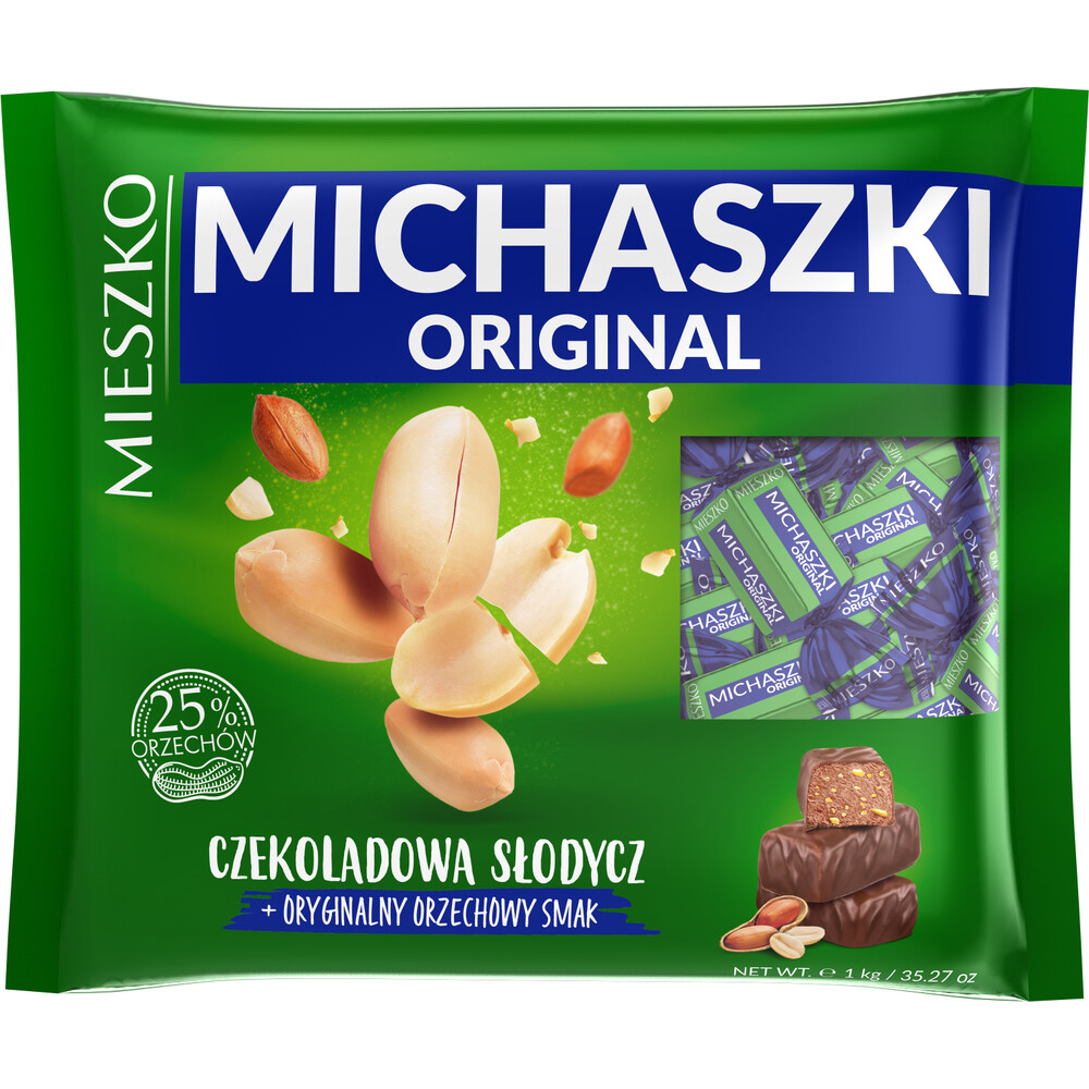 MIESZKO – MICHASZKI ORIGINAL – 1000G 1KG – CHOCOLATE CANDY WITH PEANUTS – POLAND