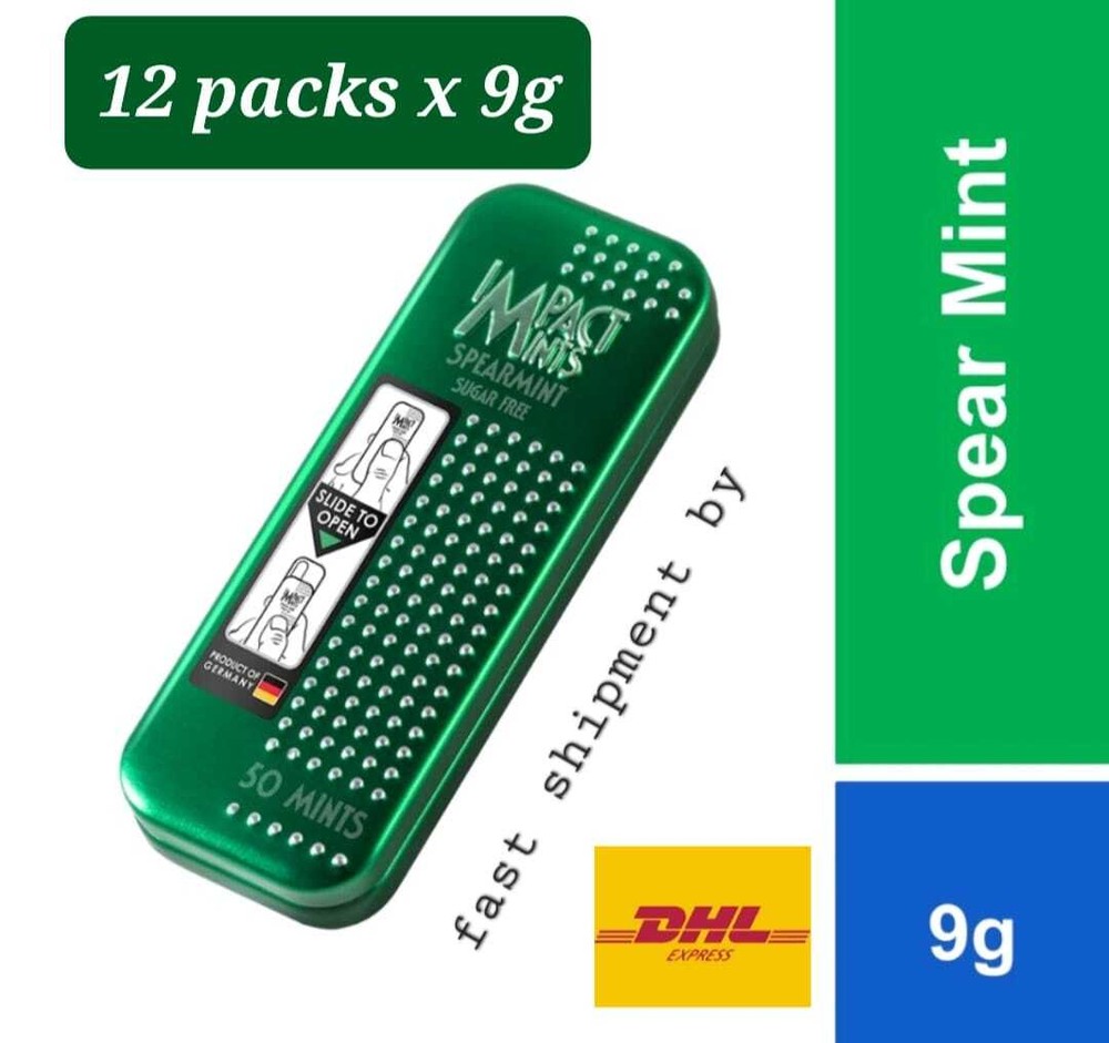 Impact Mints Spearmint Flavored Sugar Free Mints 12 packs x 9g – DHL Express