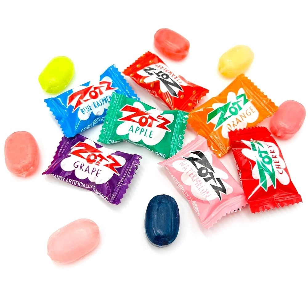 Zotz Fizzy Sour Candy, 7 Assorted Fruit Flavors Bulk Retro Hard Candy (2 Pounds)