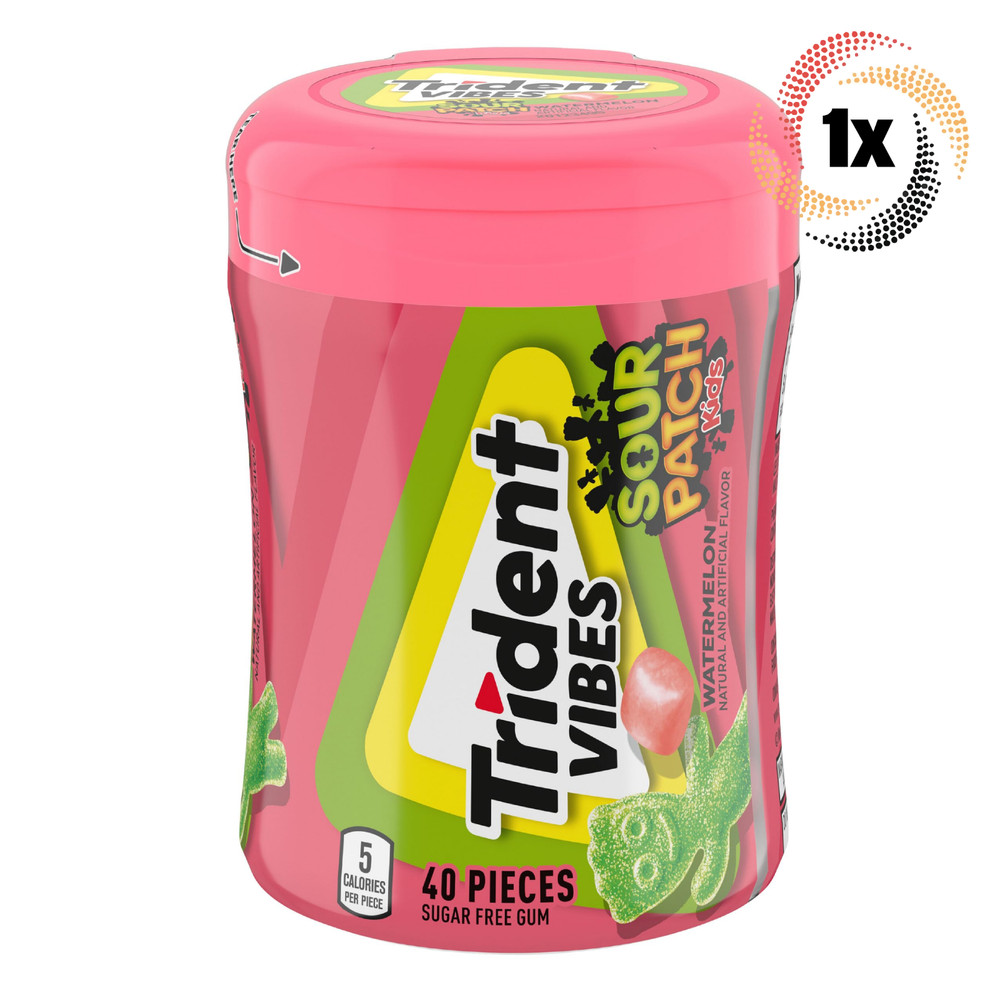 1x Bottle Trident Vibes Sour Patch Kids Watermelon Flavor Gum | 40 Pieces Each