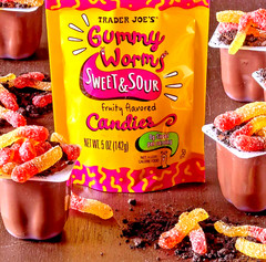 4 Pack Trader Joe’s Sweet & Sour Gummy Worms Candies 5 oz ea Gummies High Fiber
