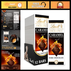 Gourmet Dark Chocolate Bar with Caramel & Sea Salt Crystals – 3.5 oz (12 Pack)