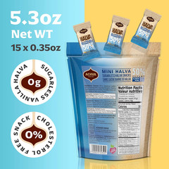 Halva Sugarless Tahini Bar Mini Snacks – Assortment of 15 Snack-Sized Vanilla Fl