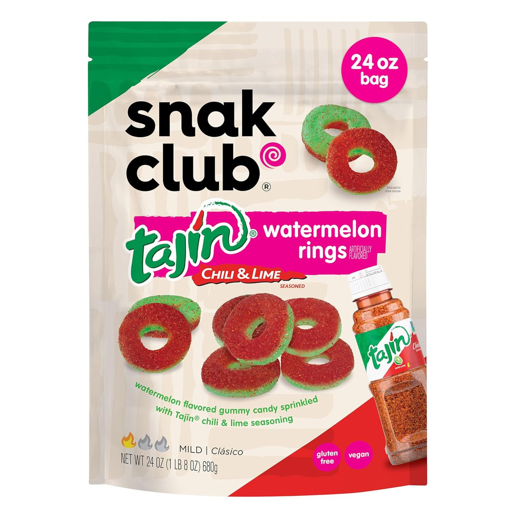 Tajin Watermelon Rings Gummy Candy, Fruit Candy Gummies with Chili and Lime Seas